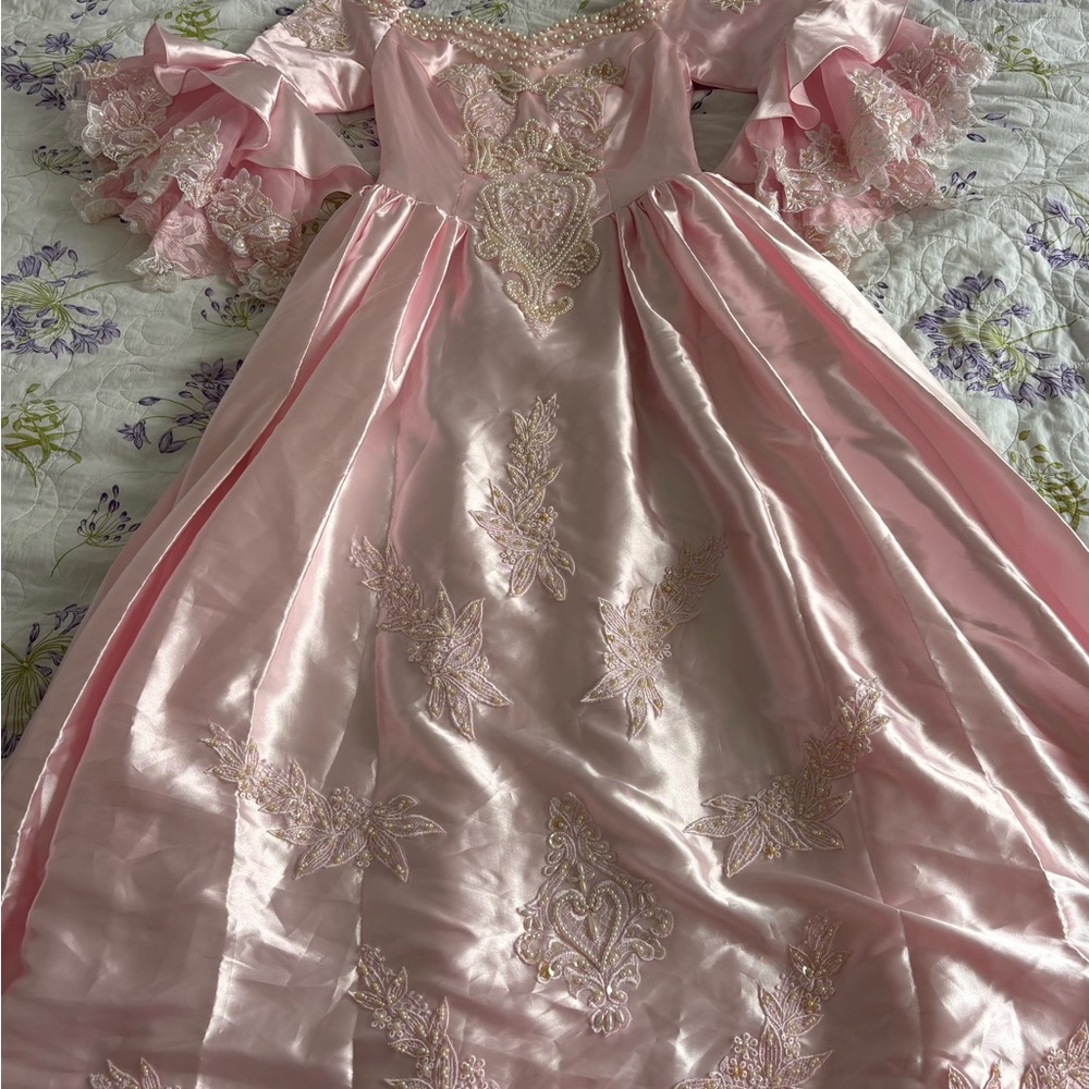 Elegant Pink Gown with Embroidered Details